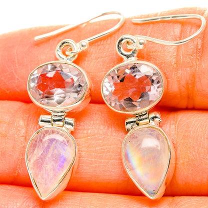 925 sterling silver earrings: round faceted clear stones, opal-like teardrop drops