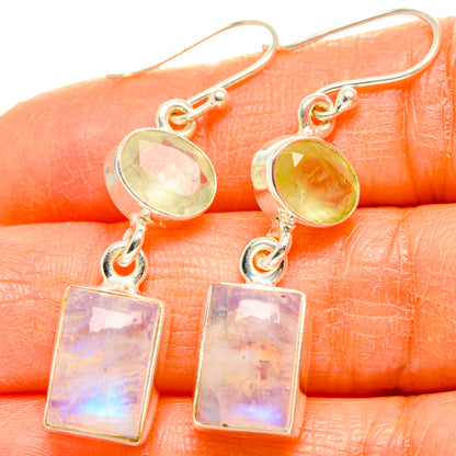 Pastel iridescent gemstone dangle earrings with silver hooks and square drop charms