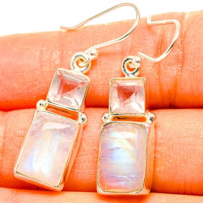 925 sterling silver dangle earrings with pink opal-like square stones and lever hooks