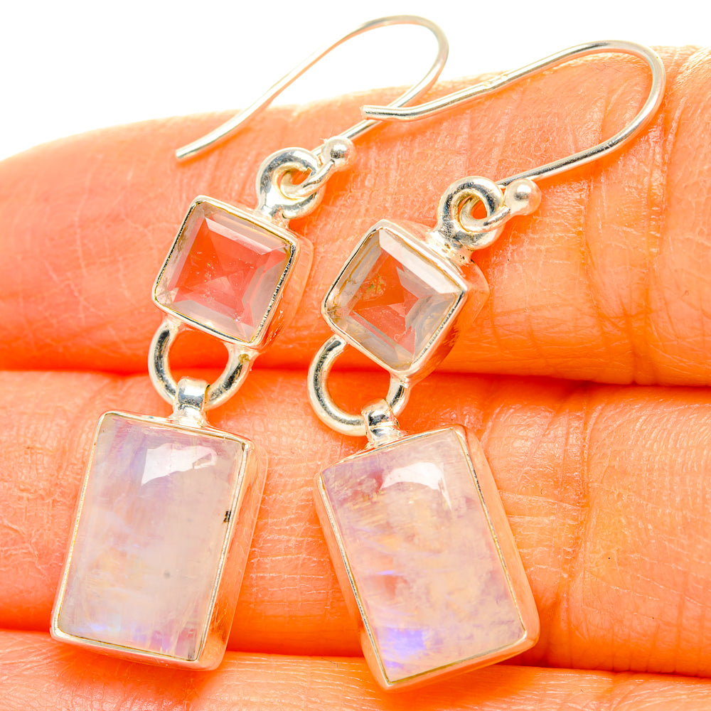 Rainbow Moonstone, Rose Quartz Earrings handcrafted by Ana Silver Co - EARR429747