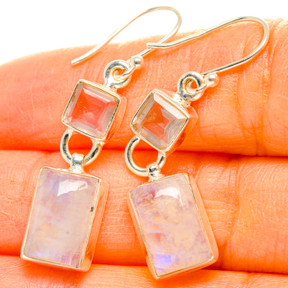 Rainbow Moonstone, Rose Quartz Earrings handcrafted by Ana Silver Co - EARR429747
