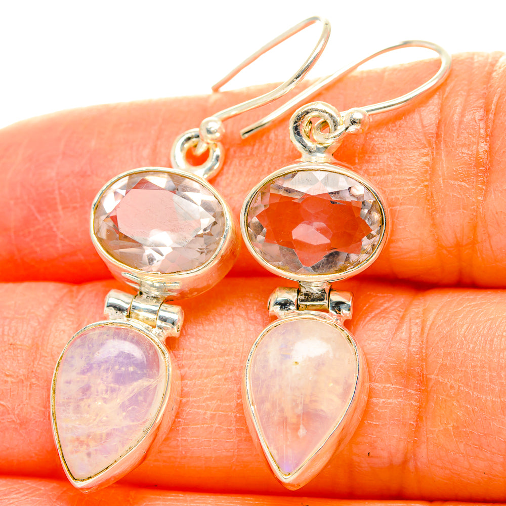 Rainbow Moonstone, Pink Amethyst Earrings handcrafted by Ana Silver Co - EARR429748