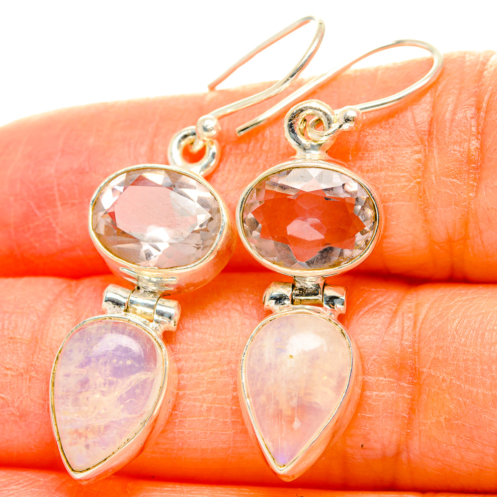 Rainbow Moonstone, Pink Amethyst Earrings handcrafted by Ana Silver Co - EARR429748