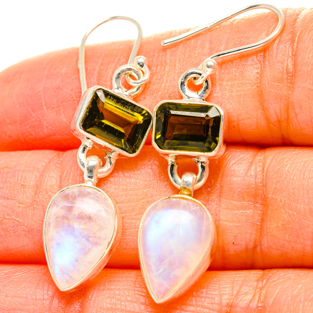 Rainbow Moonstone, Green Tourmaline Earrings handcrafted by Ana Silver Co - EARR429749