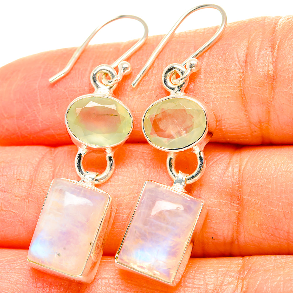 Rainbow Moonstone, Prehnite Earrings handcrafted by Ana Silver Co - EARR429750