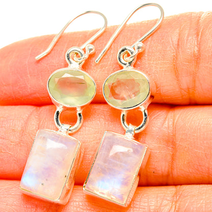 Rainbow Moonstone, Prehnite Earrings handcrafted by Ana Silver Co - EARR429750