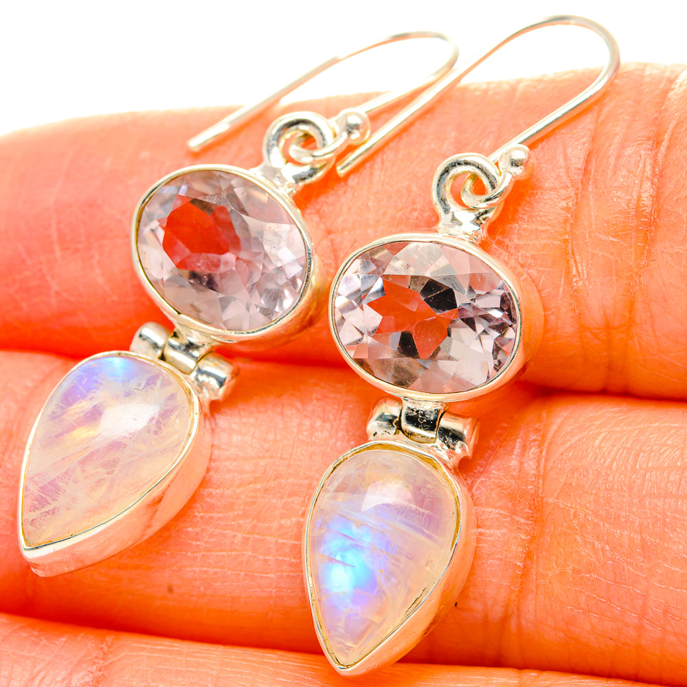 Rainbow Moonstone, Pink Amethyst Earrings handcrafted by Ana Silver Co - EARR429751