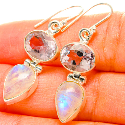 Rainbow Moonstone, Pink Amethyst Earrings handcrafted by Ana Silver Co - EARR429751