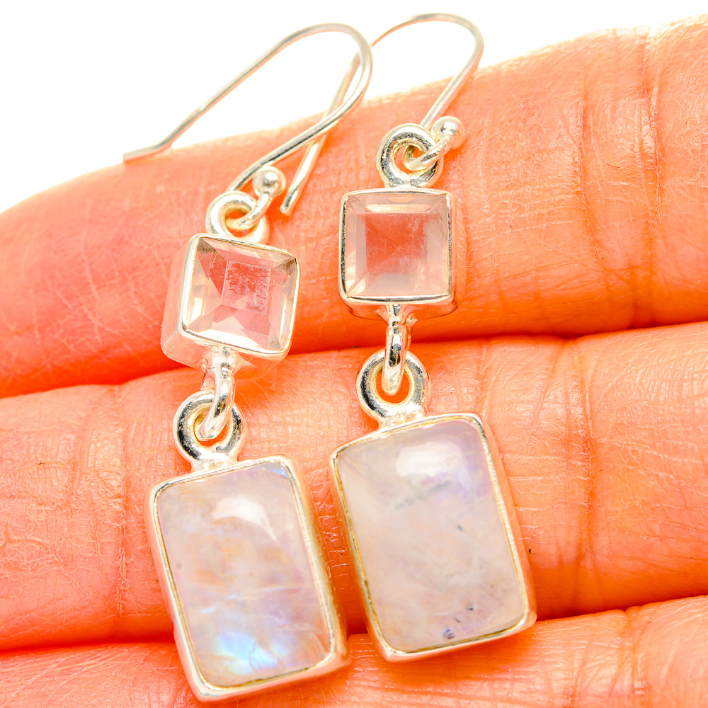 Rainbow Moonstone, Rose Quartz Earrings handcrafted by Ana Silver Co - EARR429752