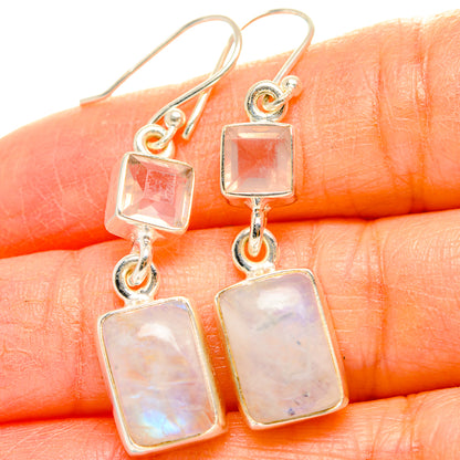 Rainbow Moonstone, Rose Quartz Earrings handcrafted by Ana Silver Co - EARR429752