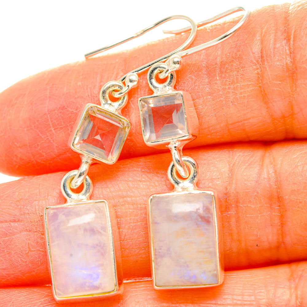Rainbow Moonstone, Rose Quartz Earrings handcrafted by Ana Silver Co - EARR429754