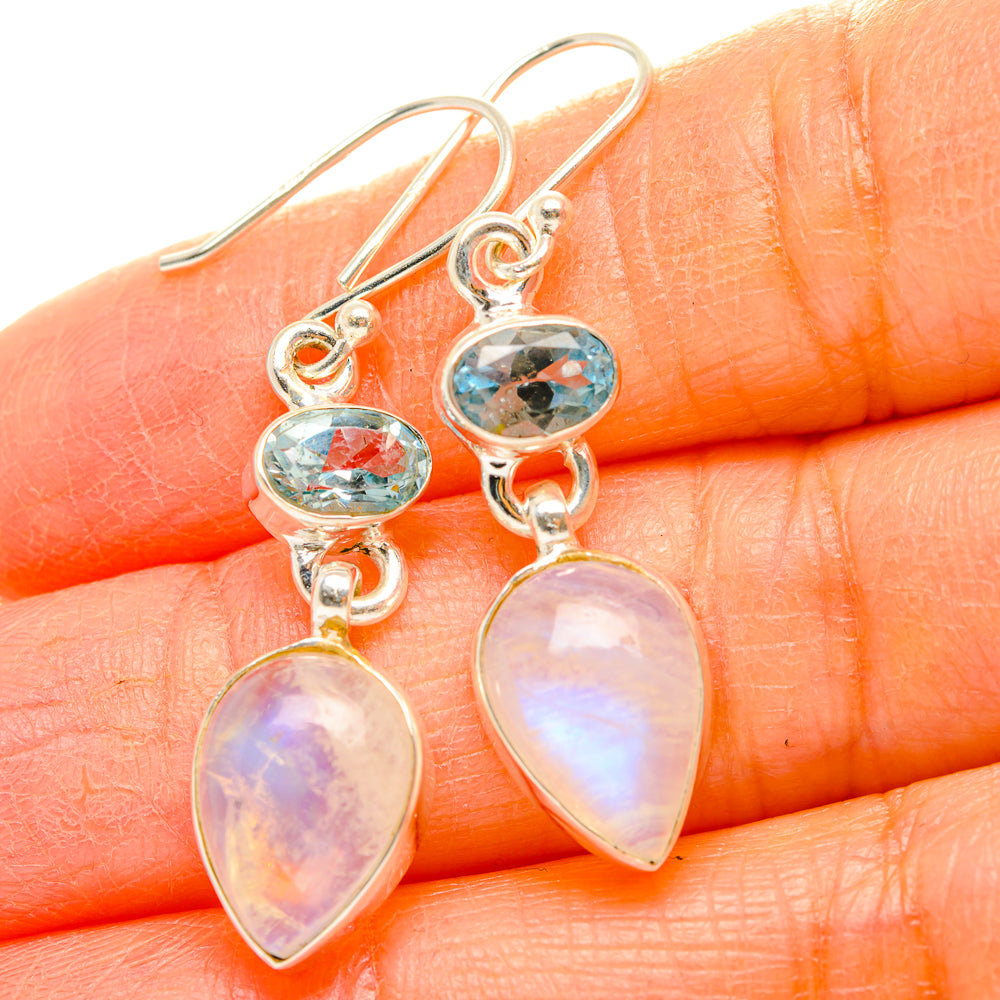 Rainbow Moonstone, Blue Topaz Earrings handcrafted by Ana Silver Co - EARR429755