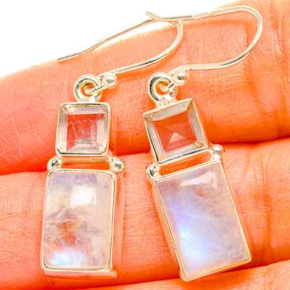 Rainbow Moonstone, Rose Quartz Earrings handcrafted by Ana Silver Co - EARR429756