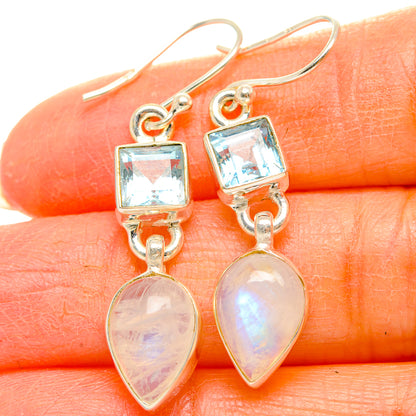 Rainbow Moonstone, Blue Topaz Earrings handcrafted by Ana Silver Co - EARR429757