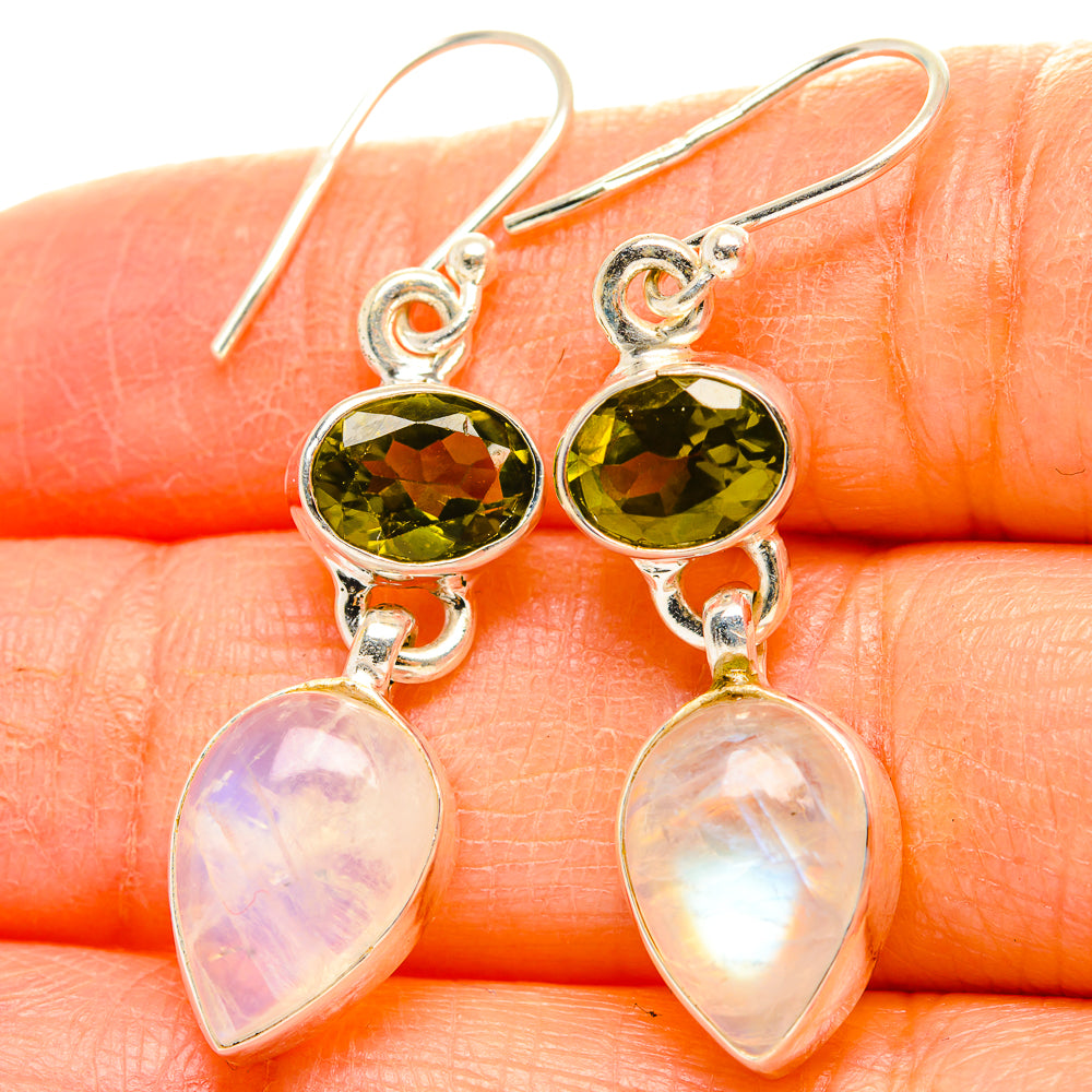 Rainbow Moonstone, Peridot Earrings handcrafted by Ana Silver Co - EARR429758