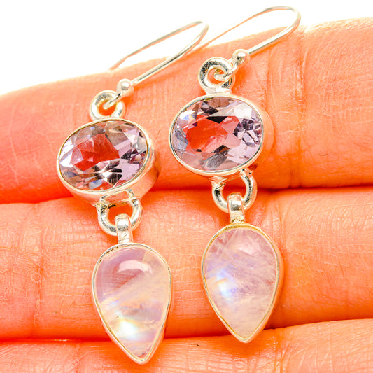 Rainbow Moonstone, Pink Amethyst Earrings handcrafted by Ana Silver Co - EARR429759