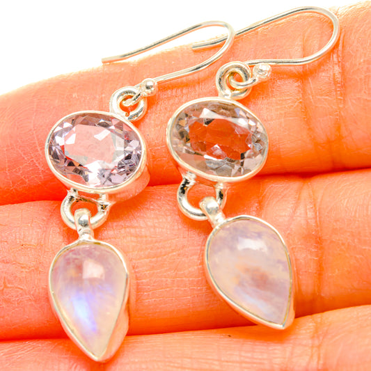 Rainbow Moonstone, Pink Amethyst Earrings handcrafted by Ana Silver Co - EARR429761
