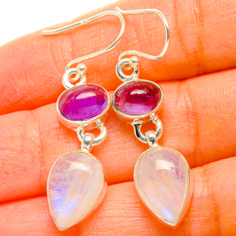 Rainbow Moonstone, Amethyst Earrings handcrafted by Ana Silver Co - EARR429762
