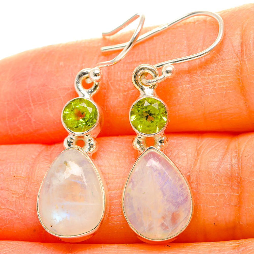 Rainbow Moonstone, Peridot Earrings handcrafted by Ana Silver Co - EARR429764