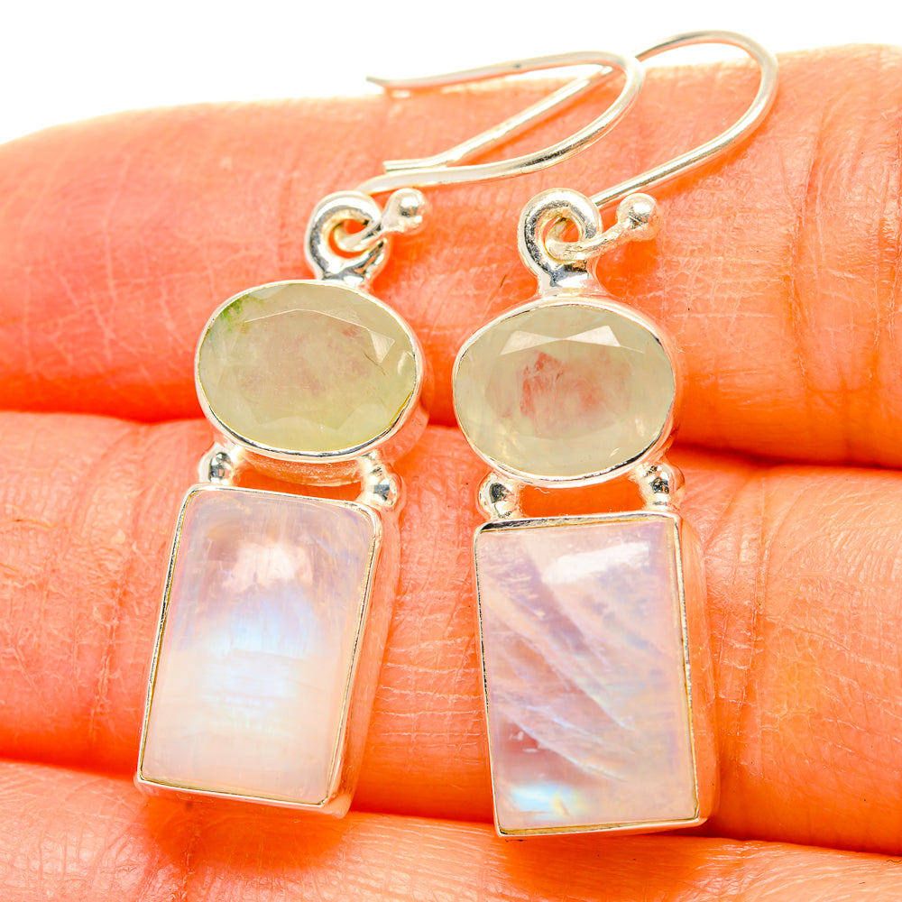 Rainbow Moonstone, Prehnite Earrings handcrafted by Ana Silver Co - EARR429765