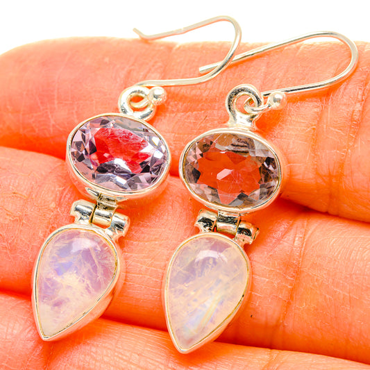Rainbow Moonstone, Pink Amethyst Earrings handcrafted by Ana Silver Co - EARR429769