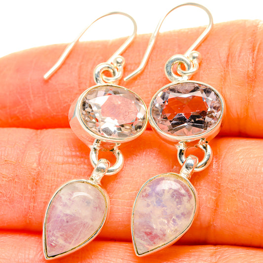 Rainbow Moonstone, Pink Amethyst Earrings handcrafted by Ana Silver Co - EARR429771