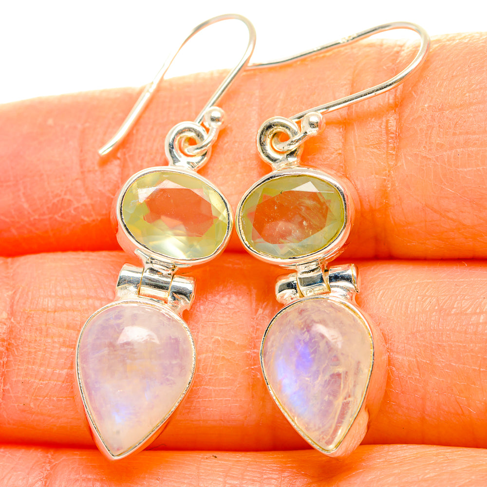 Rainbow Moonstone, Prehnite Earrings handcrafted by Ana Silver Co - EARR429772