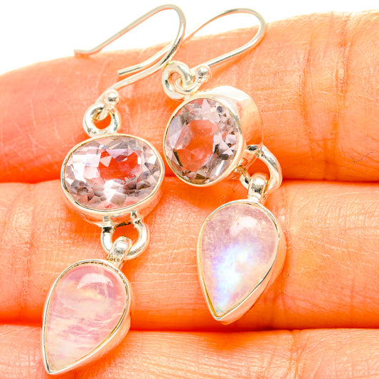 Rainbow Moonstone, Pink Amethyst Earrings handcrafted by Ana Silver Co - EARR429773