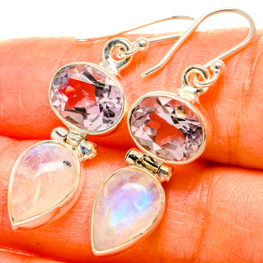 Rainbow Moonstone, Pink Amethyst Earrings handcrafted by Ana Silver Co - EARR429775