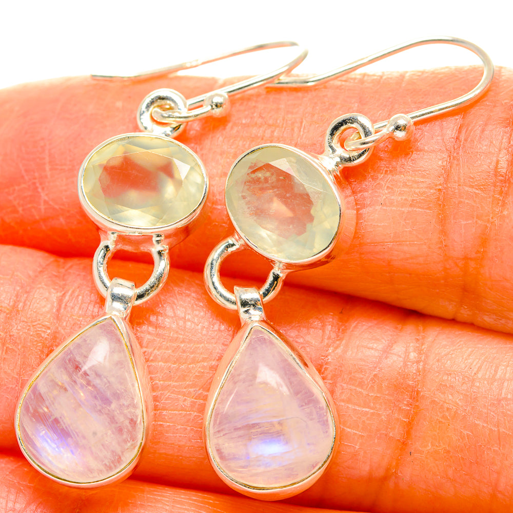 Rainbow Moonstone, Prehnite Earrings handcrafted by Ana Silver Co - EARR429776