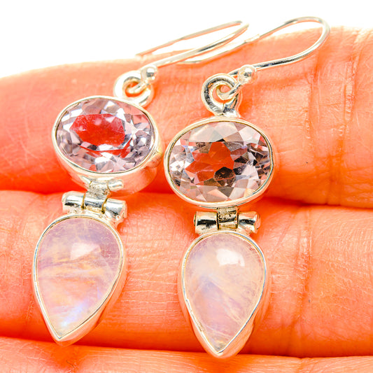 Rainbow Moonstone, Pink Amethyst Earrings handcrafted by Ana Silver Co - EARR429777