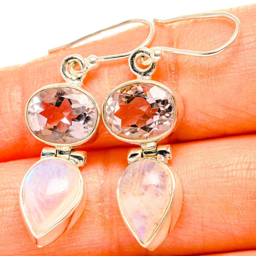 Rainbow Moonstone, Pink Amethyst Earrings handcrafted by Ana Silver Co - EARR429780