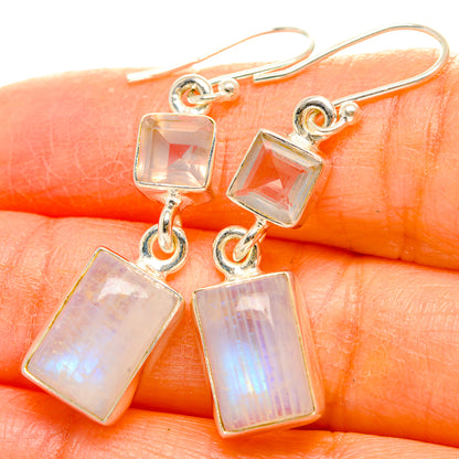 Rainbow Moonstone, Rose Quartz Earrings handcrafted by Ana Silver Co - EARR429781