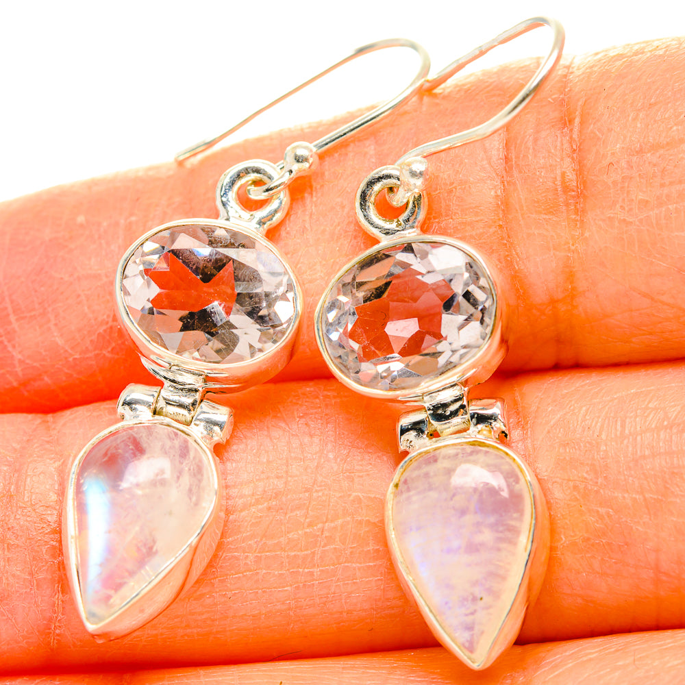 Rainbow Moonstone, Pink Amethyst Earrings handcrafted by Ana Silver Co - EARR429782