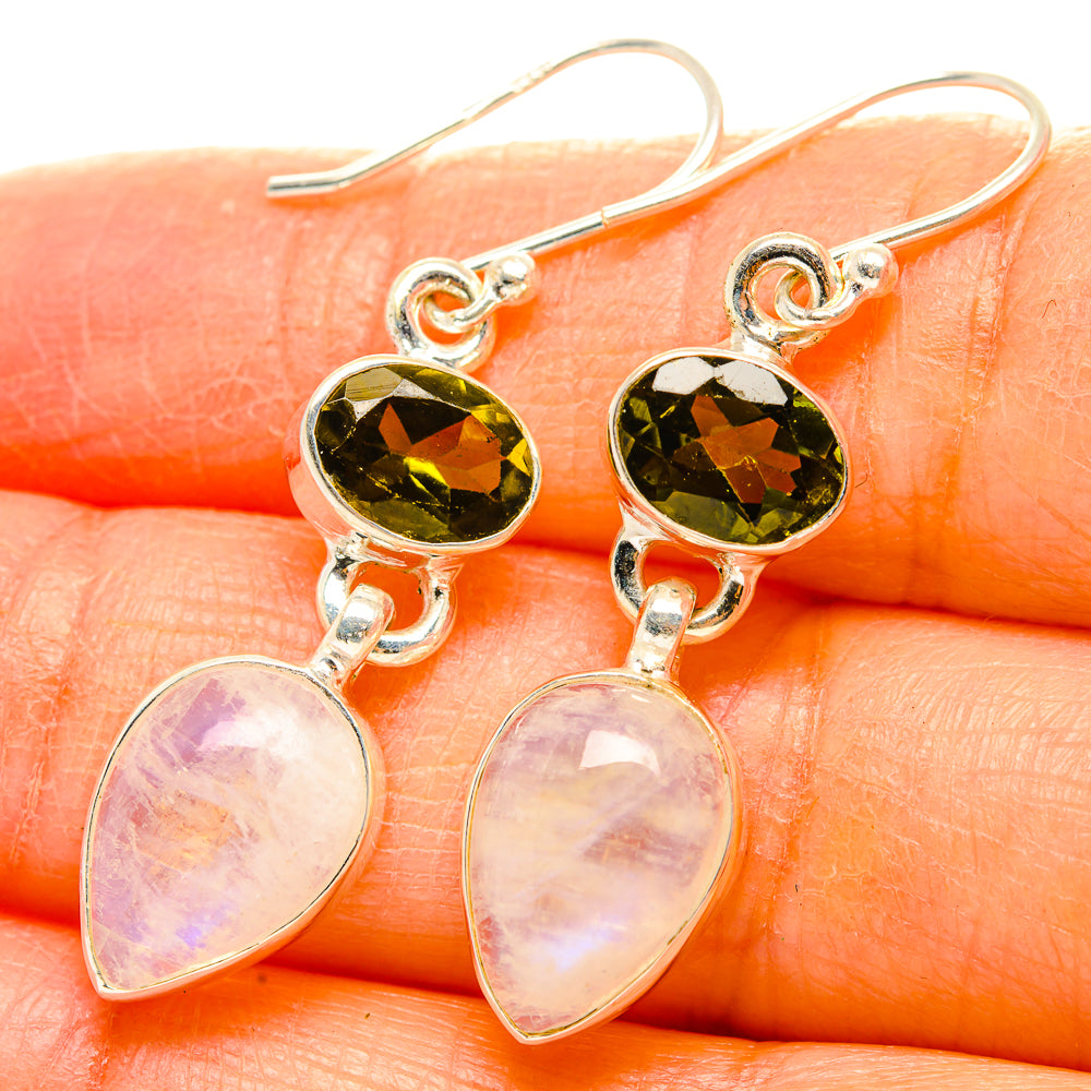 Rainbow Moonstone, Green Tourmaline Earrings handcrafted by Ana Silver Co - EARR429783