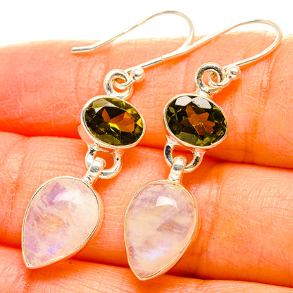 Rainbow Moonstone, Green Tourmaline Earrings handcrafted by Ana Silver Co - EARR429783