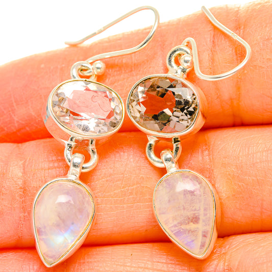Rainbow Moonstone, Pink Amethyst Earrings handcrafted by Ana Silver Co - EARR429784