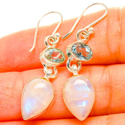 Rainbow Moonstone, Blue Topaz Earrings handcrafted by Ana Silver Co - EARR429785