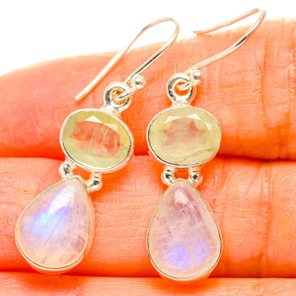 Rainbow Moonstone, Prehnite Earrings handcrafted by Ana Silver Co - EARR429786