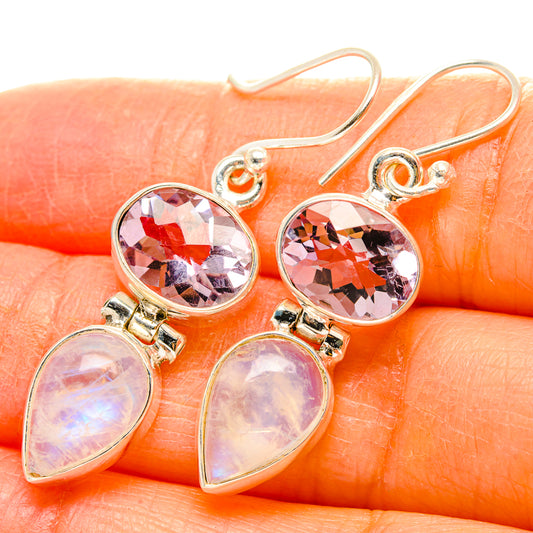 Rainbow Moonstone, Pink Amethyst Earrings handcrafted by Ana Silver Co - EARR429789