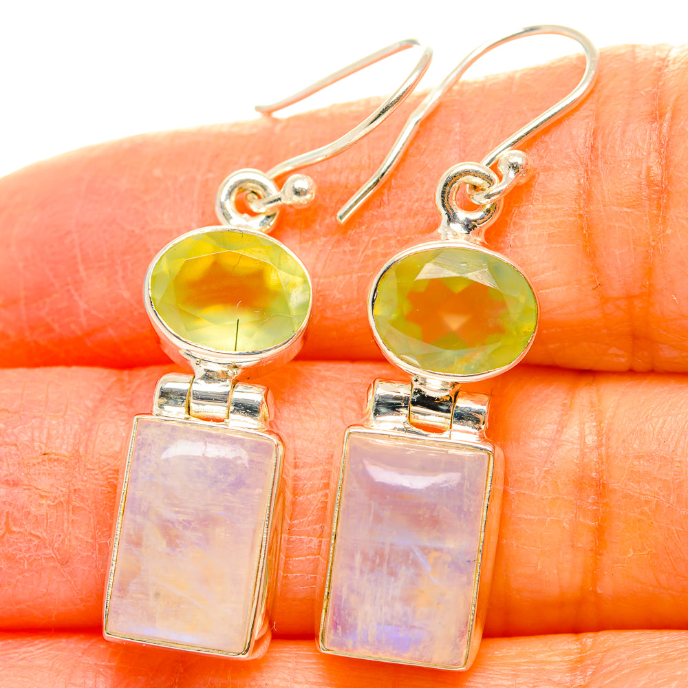 Rainbow Moonstone, Prehnite Earrings handcrafted by Ana Silver Co - EARR429790