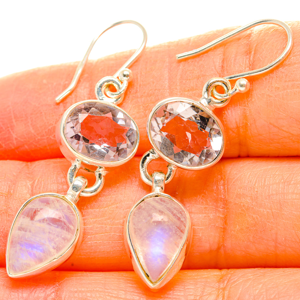 Rainbow Moonstone, Pink Amethyst Earrings handcrafted by Ana Silver Co - EARR429792