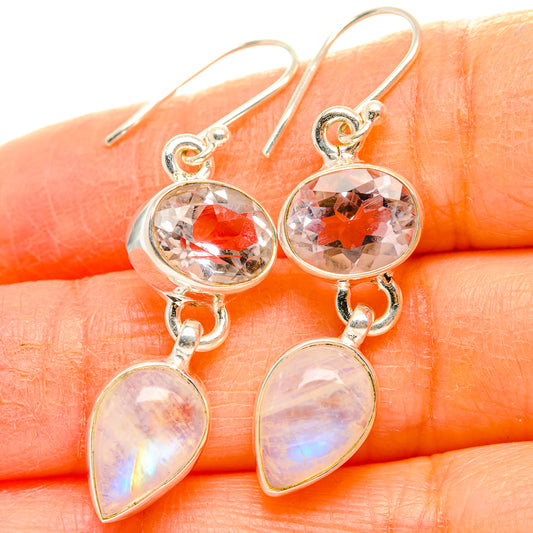 Rainbow Moonstone, Pink Amethyst Earrings handcrafted by Ana Silver Co - EARR429793
