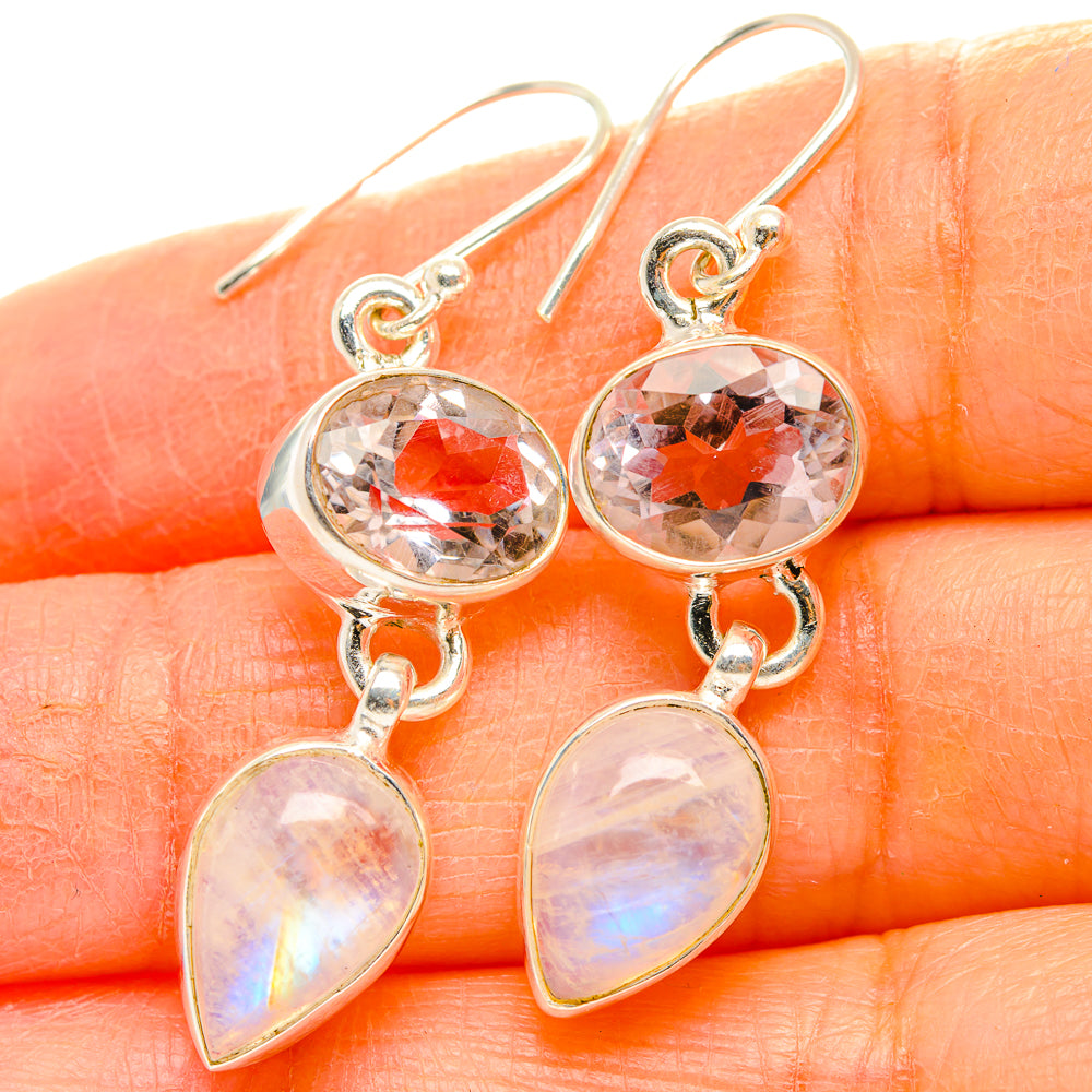 Rainbow Moonstone, Pink Amethyst Earrings handcrafted by Ana Silver Co - EARR429793