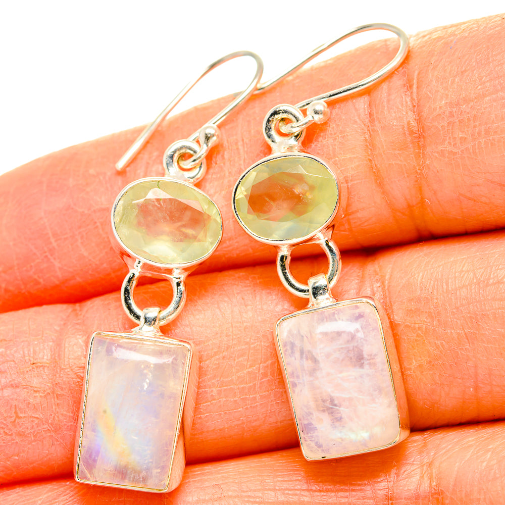 Rainbow Moonstone, Prehnite Earrings handcrafted by Ana Silver Co - EARR429794