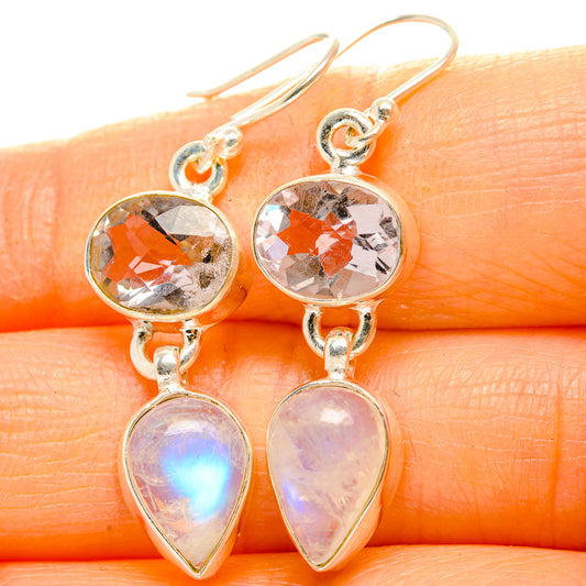 Rainbow Moonstone, Pink Amethyst Earrings handcrafted by Ana Silver Co - EARR429798