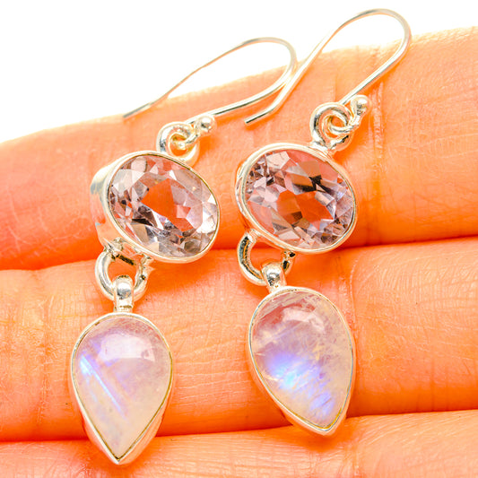 Rainbow Moonstone, Pink Amethyst Earrings handcrafted by Ana Silver Co - EARR429800