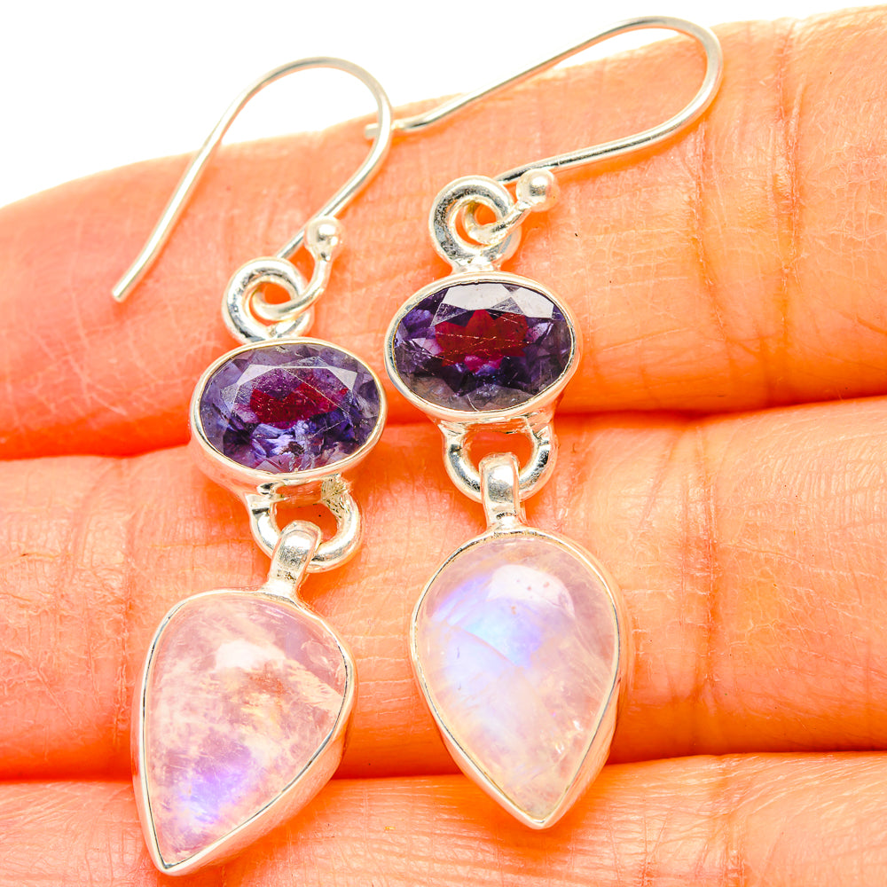 Rainbow Moonstone, Tanzanite Earrings handcrafted by Ana Silver Co - EARR429801
