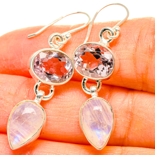 Rainbow Moonstone, Pink Amethyst Earrings handcrafted by Ana Silver Co - EARR429803