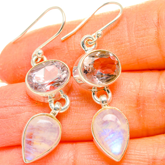 Rainbow Moonstone, Pink Amethyst Earrings handcrafted by Ana Silver Co - EARR429805